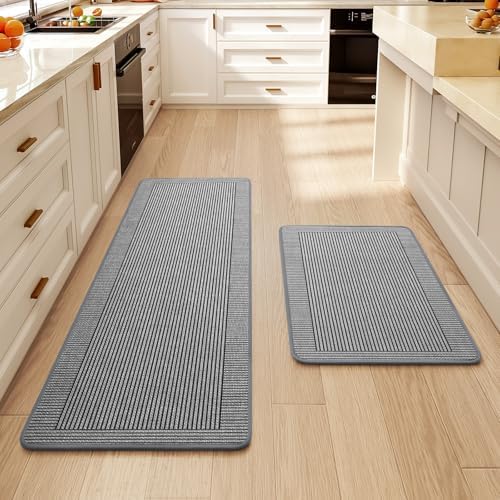 Kitchen Rugs Set of 2, Kitchen Mats for Floor,17x30+17x47 Grey by QiCaiJia