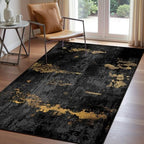 RELEANY Washable 3'x5' Abstract Area Rug for Living Room Black Gold by RELEANY