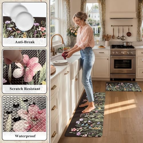KIMODE Anti Fatigue Mats for Kitchen Floor, Farmhouse Floral Kitchen Rugs - Image 6