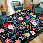 PLHXFR 6x9 Area Rug Living Room: Floral Washable Boho Soft Carpet Black - Image 2