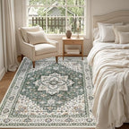 4x6 Area Rugs Living Room: Washable Rug for Bedroom Green Ivory - Image 3