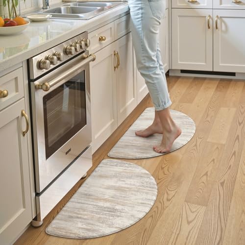 KIMODE Anti Fatigue Mats for Kitchen Floor, 18"x28" Brown Half Circle Mats by StayinComfortCookwithJoy