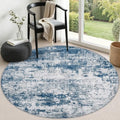 Round Area Rug Living Room: 4 ft Modern Washable Carpet Blue by FXRHLP