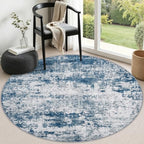 Round Area Rug Living Room: 4 ft Modern Washable Carpet Blue by FXRHLP