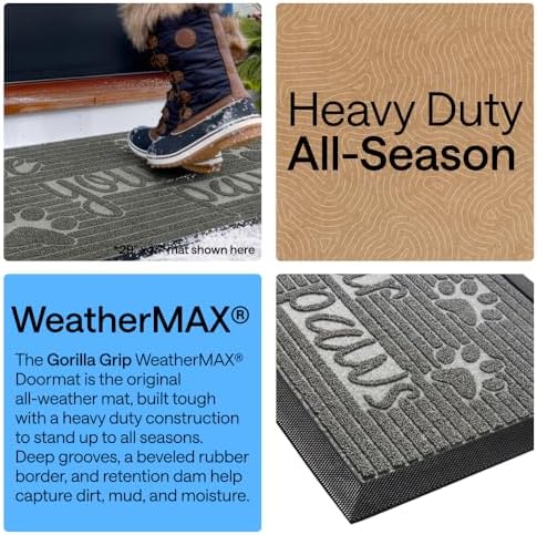 GORILLA GRIP WeatherMAX Door Mat, Indoor Outdoor Use, 29x17, Gray Paw - Image 4