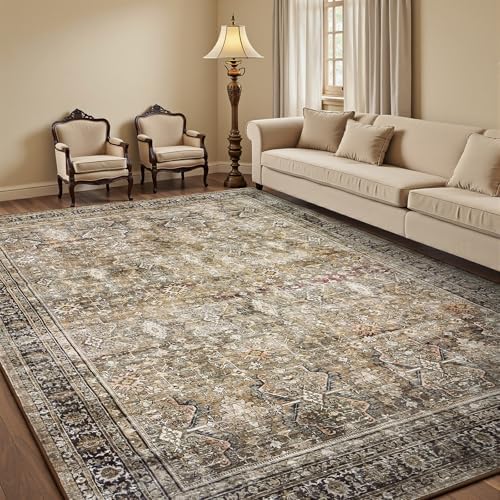 6x9 Area Rugs for Living Room, Non-Slip Washable Brown Vintage Carpet by Lofus