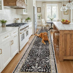 3x12 ft Long Hallway Runner Rug - Non-Slip Washable Soft Kitchen Rug with Rubber Backing,Boho Floral Low Pile Floor Carpet Runner for Entryway,Bedroom,Living Room（Black,3x12） - Image 3