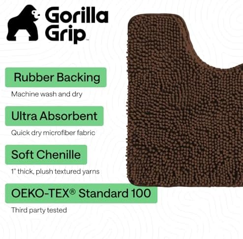 GORILLA GRIP Chenille Bath Rug Mat for Oval Toilet Base, 24x19 Brown - Image 3
