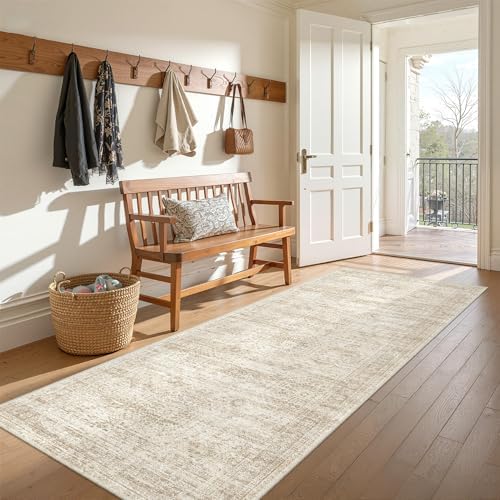 3x8 Runner Rug Non Slip,Washable Hallway Runner Rug,Beige - Image 3