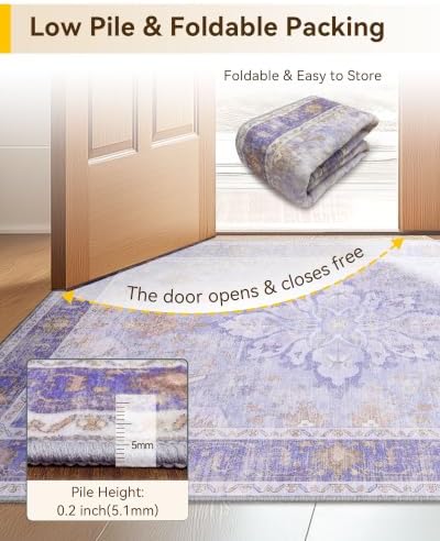 RELEANY Washable Area Rug, Runner 3'x8', Purple - Image 5