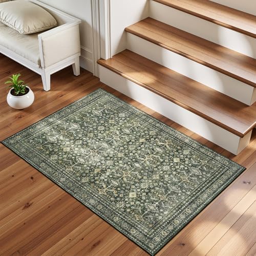 2x4 Area Rugs for Livingroom Entryway Bathroom, Washable Kitchen Mats,Green - Image 2