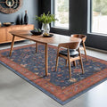 Hazo Haus Dining Room Rugs for Under Table - 6x8 Washable Area Rug for Living Room, Low Pile Non-Slip Rugs for Bedroom - Navy Blue & Terracotta Vintage Boho Eclectic Home Decor by HazoHaus
