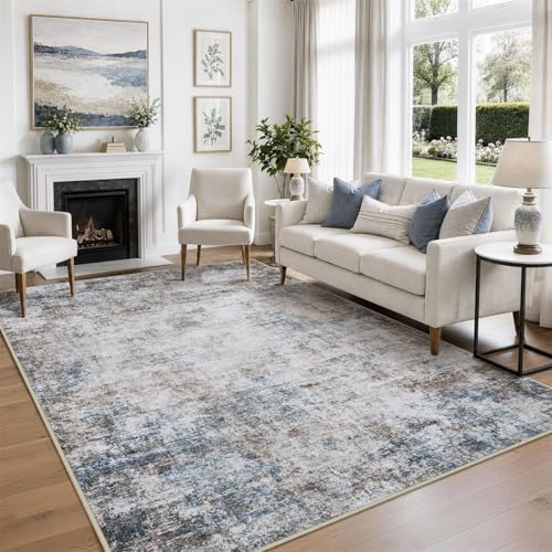 6x9 Area Rugs for Living Room Washable Bedroom Dining Room Brown Blue - Image 3