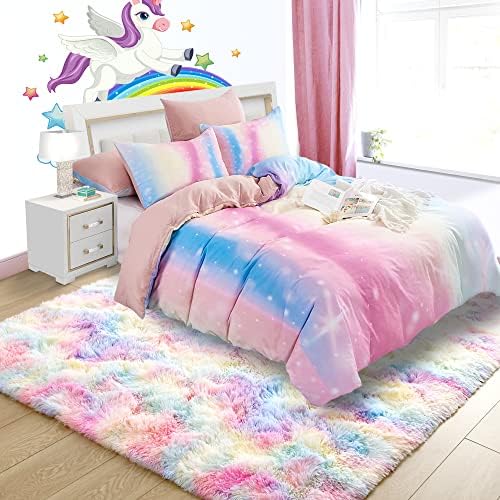 4x6 Rainbow Fluffy Soft Area Rug Non-Slip for Kids Bedroom Nursery Playroom - Image 5