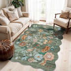 4x6 Living Room Area Rugs: Washable Farmhouse Nursery Kitchen Floral Rugs Non-Slip Small Cute Bedroom Carpet Non-Shedding Floor Mat for Kids Room University dormitory Decorative Rugs(4x6,Floral/Green) by HYHAOYUNLAI