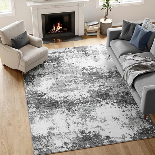 Washable Rug 5x7 Area Rugs for Living Room Bedroom Carpet, Grey Indoor Vintage Abstract Boho Large Rug Non Slip Faux Wool Rugs for Dorm, Dining Room Table, Nursery, Kids Playroom, Gray by Acapet