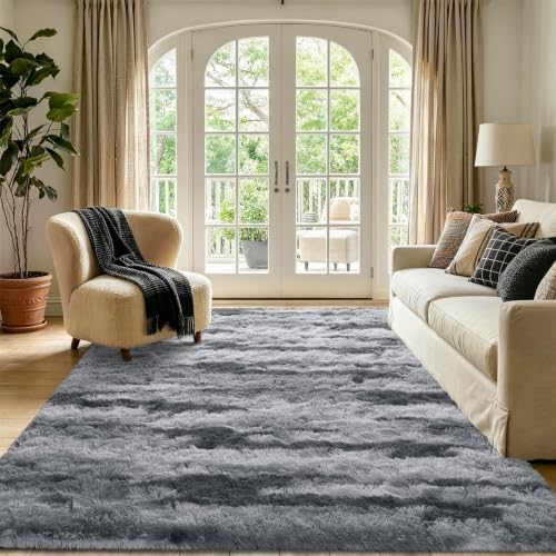 Noahas 6x9 Large Grey Fluffy Soft Area Rug Non-Slip for Living Room Bedroom - Image 2