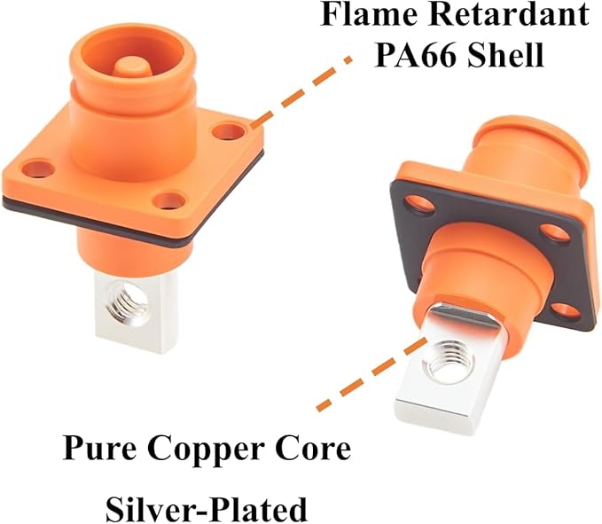 1 Set Battery Energy Storage Connector 200A 50mm² High Current HV Connectors Quick Plug Terminal Right Angle Plug and Socket IP67 Waterproof Power Adapter (Orange, 200A)