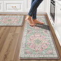 Boho Kitchen Mats for Floor 2PC Anti Fatigue Kitchen Rugs, Green Pink by tubeamin