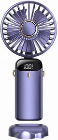 AMPMG LED Digital Display Rechargeable Fan – Portable Handheld & Desk Fan with Adjustable Speeds, USB Charging, Quiet Operation, and Base Stand for Home, Office, Travel and Outdoor Use