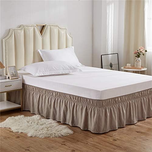 MEILA Wrap Around Elastic Bed Skirt for Queen & King Beds, 16" Drop, Taupe - Image 2