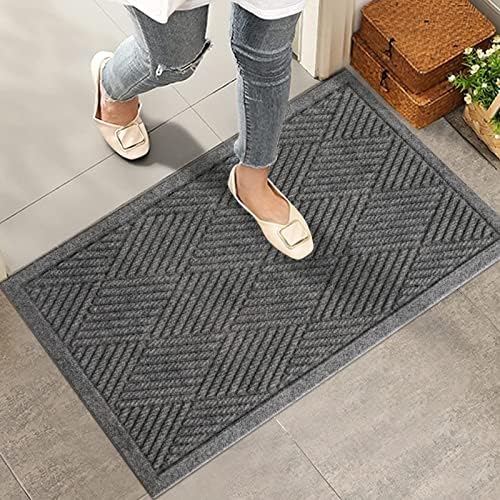HIYARD Sturdy Front Door Mat, Absorbent Muddy Dirt Resist Welcome Door Mats Outdoor Indoor, Stain and Fade Resistant, Non-Slip Rubber Backing Low Profile Doormat for Entryway, 30×17, Grey by HIYARD