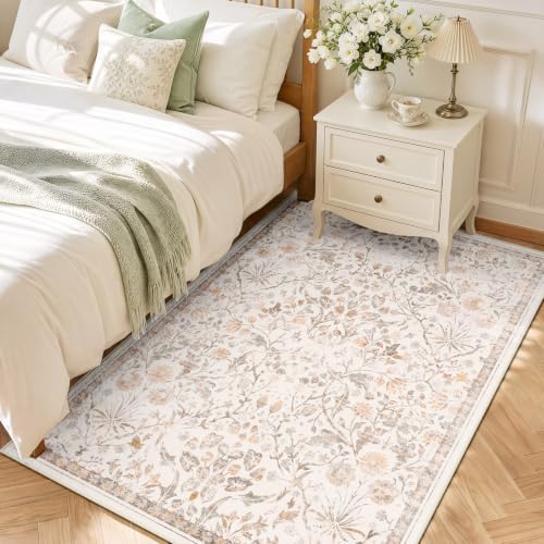 SameBed 4x6 Area Rug Living Room, Vintage Washable Carpet Cream Beige - Image 2