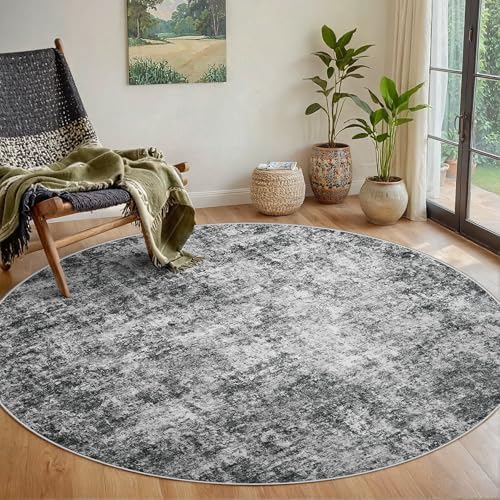 Aelenmu Round Rug 5ft Washable Rug for Dining Room Living Room Black Grey by Aelenmu