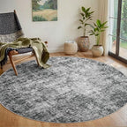 Aelenmu Round Rug 5ft Washable Rug for Dining Room Living Room Black Grey by Aelenmu