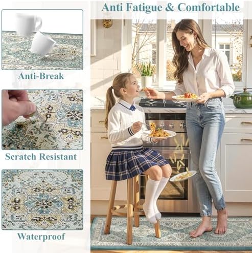 Collive Boho Anti Fatigue Kitchen Mats Sets 2 Piece Non Skid Kitchen Mats for Floor Cushioned Kitchen Rugs and Mats Waterproof Ergonomic Comfort Standing Mat Runner for Kitchen,Home,Office,Laundry - Image 6