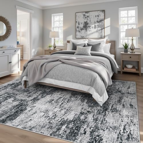pmtsns Area Rugs 6x9 for Living Room: Washable Rug Modern Abstract Neutral Soft Non-Slip Low-Pile Indoor Carpet for Bedroom Dining Room Playroom Home Office (Black Grey, 6'x9') - Image 2