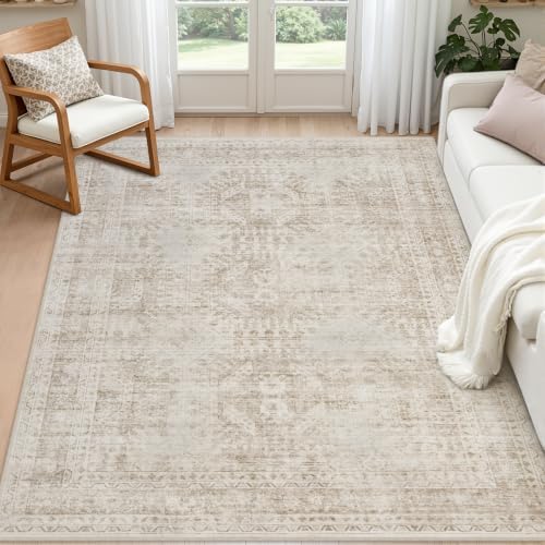 5x8 Area Rugs Living Room: Bedroom Neutral Washable Carpet Brown by Luxturiy