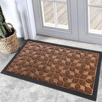 Bulijojo Sturdy Front Entrance Doormats,Durable Heavy Duty Welcome Mat,Thick Absorbent Natural Rubber Non Slip Mat,Easy Clean Entryway Mat 17"x30" Geometric Brown by ShowYourStyle
