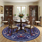 PLHXFR Round Area Rug Living Room: 8 ft Floral Washable Soft Carpet Blue - Image 3