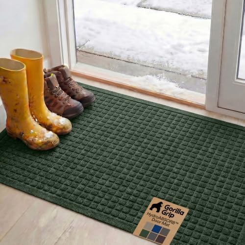 GORILLA GRIP® HydroABSORB Door Mat for Indoor Outdoor Use, 47x35 Green by GorillaGrip