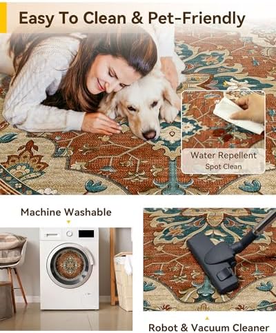 RELEANY Washable Area Rug, Round 8ft, Red/Orange/Blue/Brown - Image 5