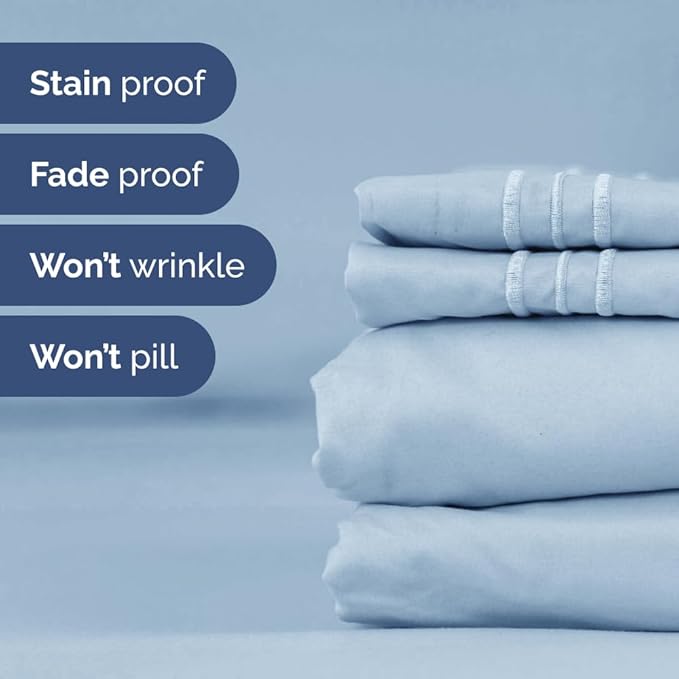 Split Head King Sheet Set – 4 Piece Flex Split Top King Sheets for Adjustable Beds - Fits 14” to 16" Mattress w/ Deep Pockets - Soft, Breathable & Cooling - Luxury Bedding and Wrinkle Free - Sky Blue
