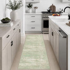2x5 Washable Runner Rug：Modern Abstract Soft Carpet Green Cream by FXRHLP