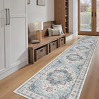 Madane Washable Runner Rugs 2x12 Long for Hallway Kitchen Soft, Blue - Image 4