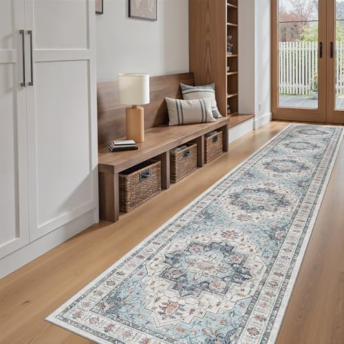 Madane Washable Runner Rugs 2x12 Long for Hallway Kitchen Soft, Blue - Image 4