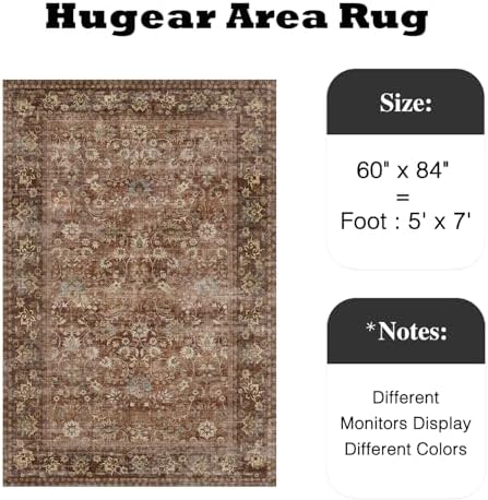 HUGEAR 5x7 Brick Red Vintage Floral Washable Area Rug for Living Room - Image 2