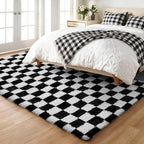 Ophanie Checkered Black & White Rug for Living Room Bedroom,Fluffy Soft Cute Fuzzy Area Rugs,Shag Plush Shaggy Bedside Floor 6x9 Furry Carpet Kids Baby Teen Dorm Decor with Over 99 pcs Pile fibers - Image 3