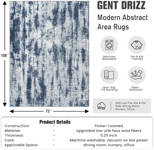 6x9 Area Rugs for Living Room: Washable Abstract Blue Grey Bedroom Carpet - Image 2