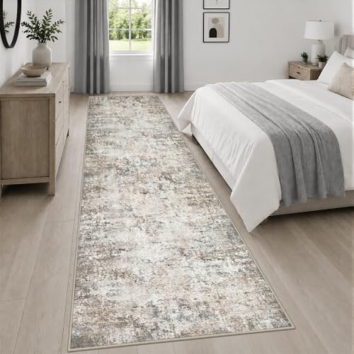 3x14 Washable Runner Rug：Modern Abstract Kitchen Soft Carpet Brown - Image 4