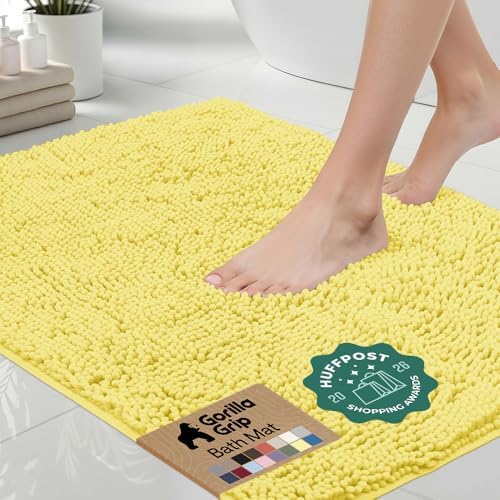 GORILLA GRIP Bath Rug Mat for Bathroom, Absorbent Chenille, 44x26 Yellow by GorillaGrip