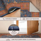 Boho Navy Blue 10x12 Area Rug for Living Room, Extra Large Dining Room Rugs for Under Table, Soft Low Pile Carpet for Bedroom - Vintage Floral Rug, Non-Slip, Lightweight & Stain Resistance - Image 5