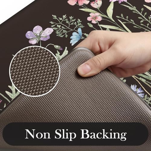KIMODE Kitchen Mats Cushioned Anti Fatigue, Half Round Floral Kitchen Rug - Image 4