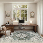 10x12 Area Rugs Living Room: Washable Rug for Bedroom Green Ivory - Image 5