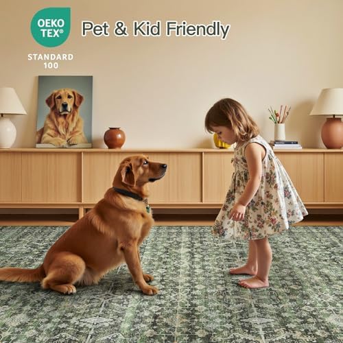 9x12 Area Rugs for Living Room, Green Washable Non-Slip Large Carpet - Image 5