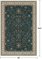 Hazo Haus Vintage 8x12 Large Area Rugs for Living Room - Oriental Dark Green Rug for Bedroom Under Bed, Washable Soft Dining Room Rug Under Kitchen Table, Low Pile Non Slip Unique Indoor Décor - Image 2